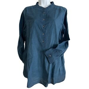 NIC + ZOE THE GARDEN‎ SHIRT WOMENS INDIGO BLUE PINSTRIPE NORDSTROMS NWT M